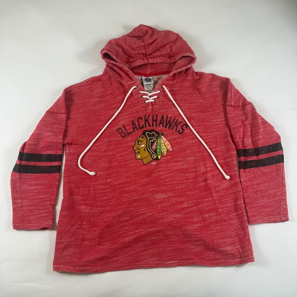 Chicago Blackhawks 2XL Hooded‎ Pullover Sweatshirt Red Heathered Lace Up Size
